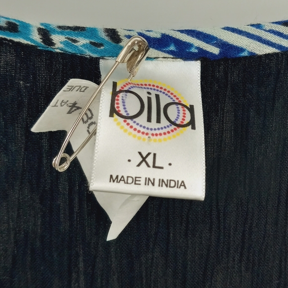 BILA Boho Ikat Print Creped Fabric Overlay Bodice Sleeveless Maxi Dress XL - Picture 3 of 13